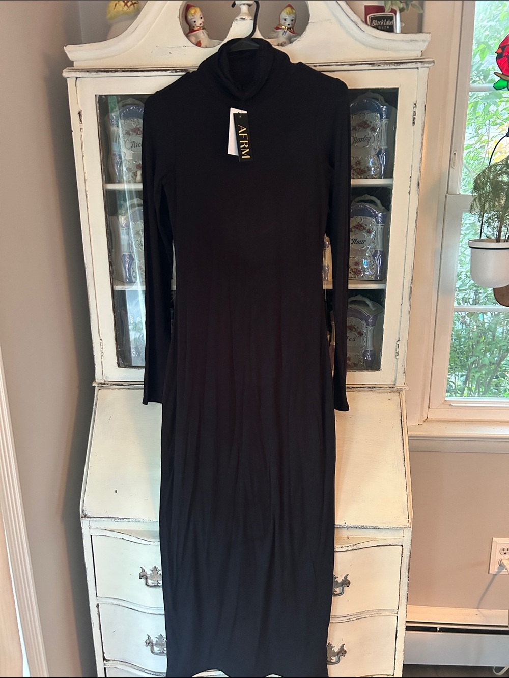 AFRM Black Long Sleeve Turtleneck Maxi Dress